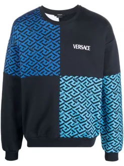 ( Nouvelle Collection ) Versace Sweat à Imprimé La Greca 5U040 BLUE NAVY+PRINT