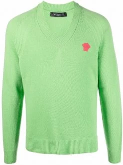( Nouvelle Collection ) Versace 1G670 FLUO GREEN Pull En Maille à Motif Medusa Homme