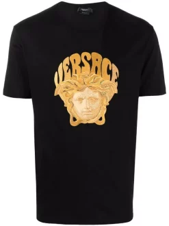 ( Nouvelle Collection ) Versace T-shirt à Motif Medusa Brodé 1B000 BLACK