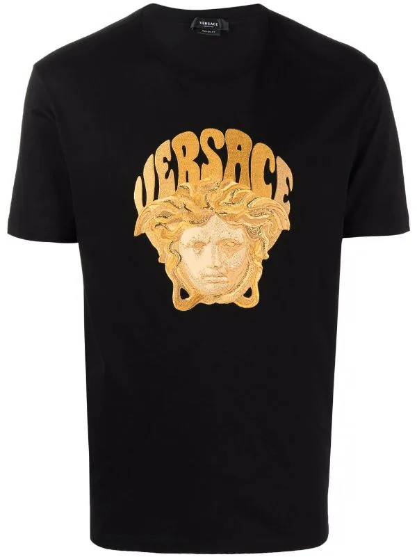 ( Nouvelle Collection ) Versace T-shirt à Motif Medusa Brodé 1B000 BLACK 1 ( Nouvelle Collection ) Versace T-shirt à Motif Medusa Brodé 1B000 BLACK