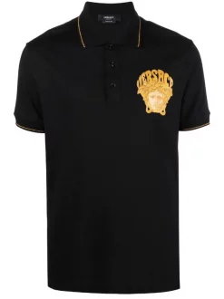 ( Nouvelle Collection ) Versace 1B000 BLACK Polo à Motif Medusa Homme