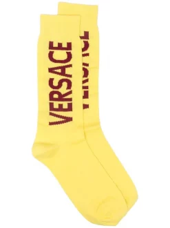 ( Nouvelle Collection ) Versace Chaussettes à Logo Contrastant 2Y400 YELLOW BORDEAUX