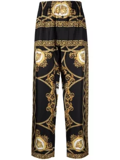 ( Nouvelle Collection ) Versace 5B090 BLACK GOLD Bas De Pyjama En Soie à Imprimé Baroque Homme