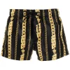 ( Nouvelle Collection ) Versace 5B000 NERO + ORO Short De Bain Greca à Imprimé Chaine Homme