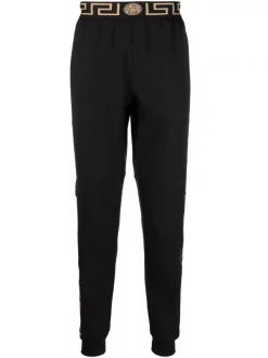 ( Nouvelle Collection ) Versace 1B000 BLACK Pantalon De Jogging à Détails Greca Homme