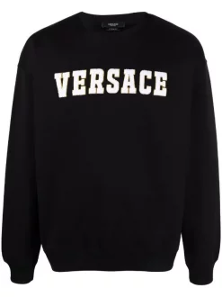 ( Nouvelle Collection ) Versace 1B000 BLACK Sweat à Patch Logo En Chenille Homme