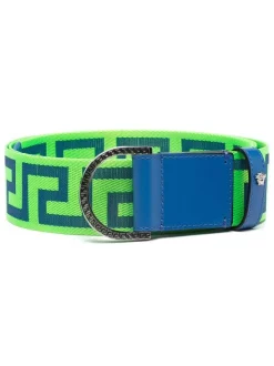 ( Nouvelle Collection ) Versace 2G54E NEONGREEN+SAPPHIRE Ceinture D-ring à Motif Greca Homme