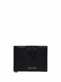 ( Nouvelle Collection ) Versace Portefeuille à Plaque Logo 1B00E NERO + RUTENIO