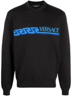 ( Nouvelle Collection ) Versace Pull Greca à Logo Intarsia Homme