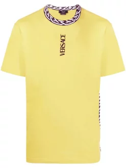 ( Nouvelle Collection ) Versace 1Y500 Yellow T-shirt à Détails Imprimés La Greca Homme