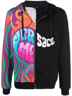 ( Nouvelle Collection ) Versace Hoodie Zippé à Imprimé Graphique 5B020 BLACK + MULTICOLOR