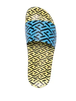 ( Nouvelle Collection ) Versace Claquettes à Imprimé Greca 5Y120 PINEAPPLE+NERO+SKY+NERO -Pas Cher Versace Boutique 17336297 37861685 600