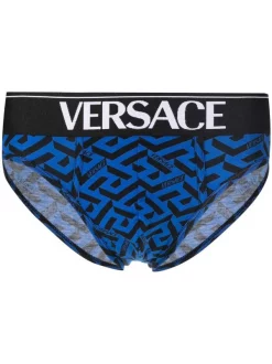 ( Nouvelle Collection ) Versace 5U290 SAPPHIRE + BLACK Slip La Greca à Bande Logo Homme