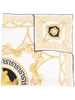 ( Nouvelle Collection ) Versace 5W050 WHITE + GOLD écharpe En Soie à Imprimé Baroque Homme