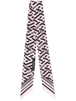 ( Nouvelle Collection ) Versace 5P210 CANDY+BLACK Foulard En Soie à Imprimé Greca Femme