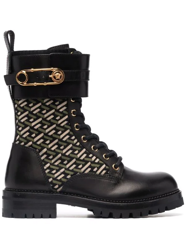 Versace 5B15V Bottines La Greca à Motif Monogrammé Femme 1 Versace 5B15V Bottines La Greca à Motif Monogrammé Femme