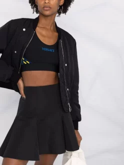 Versace 5B010 BLACK+PRINT Brassière De Sport à Logo Imprimé Femme -Pas Cher Versace Boutique 17340549 35826131 600