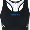 Versace 5B010 BLACK+PRINT Brassière De Sport à Logo Imprimé Femme