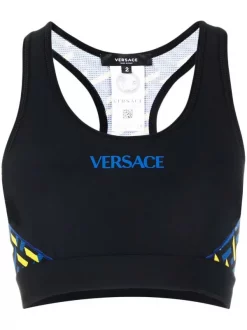 Versace 5B010 BLACK+PRINT Brassière De Sport à Logo Imprimé Femme