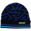 Versace 5U180 BLUNAVY BLACK Bonnet Colour Block En Laine Femme