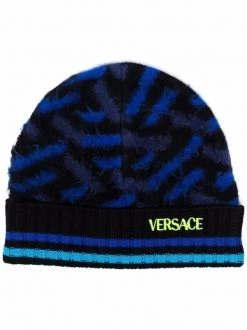 Versace 5U180 BLUNAVY BLACK Bonnet Colour Block En Laine Femme