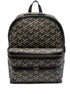 Versace 5B15V BLACK + KAKI Sac à Dos à Imprimé Monogrammé Homme