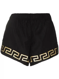 ( Nouvelle Collection ) Versace 1B000 BLACK Short à Taille élastiquée La Greca Femme