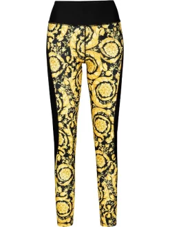 Versace 5B010 NERO + STAMPA Legging Imprimé Barocco à Taille Haute Femme
