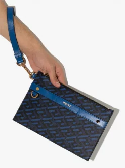 ( Nouvelle Collection ) Versace 5U48V BLUE/ORO Pochette La Greca En Cuir Homme -Pas Cher Versace Boutique 17350510 37788770 600