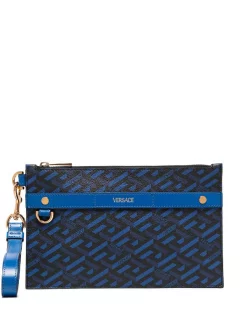 ( Nouvelle Collection ) Versace 5U48V BLUE/ORO Pochette La Greca En Cuir Homme