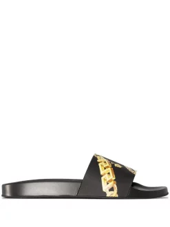 ( Nouvelle Collection ) Versace Claquettes Chain Pinstripe 5B000 NERO ORO