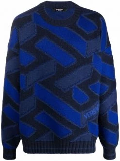 Versace Pull La Greca En Jacquard 5U180 BLU NAVY + BLACK