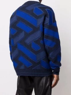 Versace Pull La Greca En Jacquard 5U180 BLU NAVY + BLACK -Pas Cher Versace Boutique 17385293 35986194 600