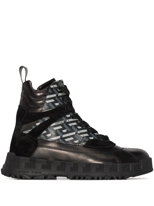 Versace Bottines Greca Rhegis En Cuir BLACK 1 Versace Bottines Greca Rhegis En Cuir BLACK