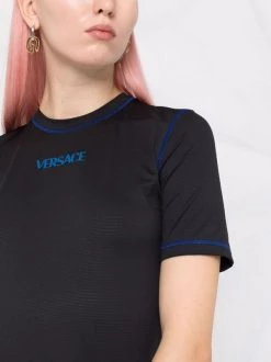 Versace 5B010 BLACK + PRINT T-shirt à Coutures Contrastantes Femme -Pas Cher Versace Boutique 17426724 36160989 600