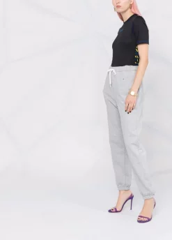 Versace 5B010 BLACK + PRINT T-shirt à Coutures Contrastantes Femme -Pas Cher Versace Boutique 17426724 36162002 600