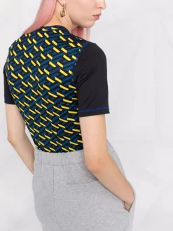 Versace 5B010 BLACK + PRINT T-shirt à Coutures Contrastantes Femme -Pas Cher Versace Boutique 17426724 36163140 600