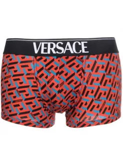 Versace 5R080 ORANGE PEEL + REGAL BLUE Boxer à Imprimé La Greca Homme