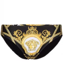 ( Nouvelle Collection ) Versace 5B090 BLACK GOLD Short De Bain à Imprimé Barroco Homme