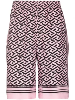 ( Nouvelle Collection ) Versace Short En Soie à Imprimé Greca 5P210 CANDY BLACK