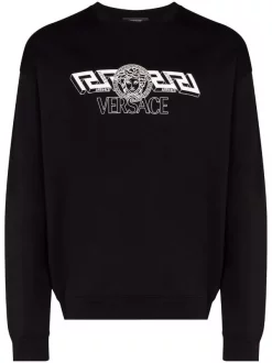 ( Nouvelle Collection ) Versace 1B000 BLACK Sweat En Coton à Logo Imprimé Homme