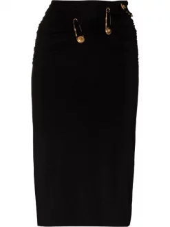 ( Nouvelle Collection ) Versace 1B000 BLACK Jupe Crayon Safety Pin à Fronces Femme