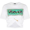 ( Nouvelle Collection ) Versace T-shirt Crop à Détail D'épingle 2W070