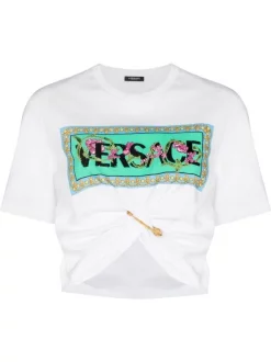 ( Nouvelle Collection ) Versace T-shirt Crop à Détail D'épingle 2W070