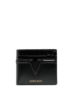 ( Nouvelle Collection ) Versace Porte-cartes En Cuir à Logo Embossé 1B00V