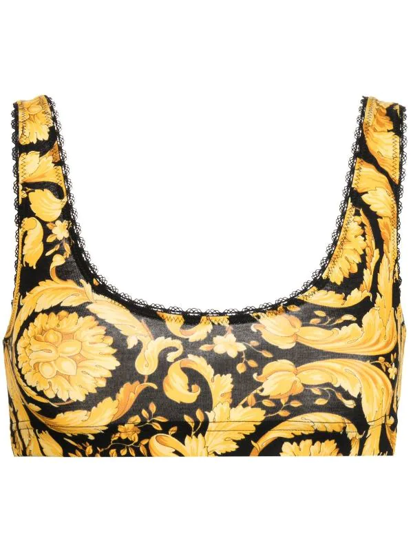 Versace Soutien-gorge En Coton à Imprimé Barocco 5B000 BAROCCO 1 Versace Soutien-gorge En Coton à Imprimé Barocco 5B000 BAROCCO