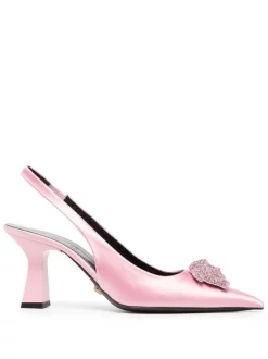 Versace Escarpins En Satin à Logo Orné De Cristaux 1PB90