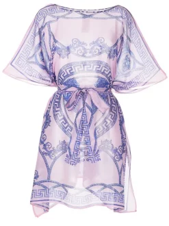 ( Nouvelle Collection ) Versace Robe En Soie à Imprimé Barocco 5P120