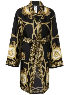 ( Nouvelle Collection ) Versace 5B090 Robe De Chambre En Soie à Imprimé Greca Femme