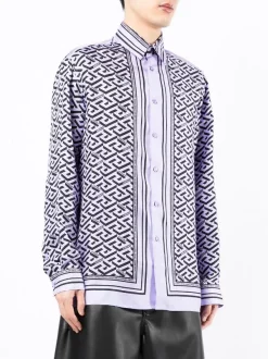 ( Nouvelle Collection ) Versace 5L160 Chemise En Soie à Imprimé Greca Homme -Pas Cher Versace Boutique 17548143 37354278 600